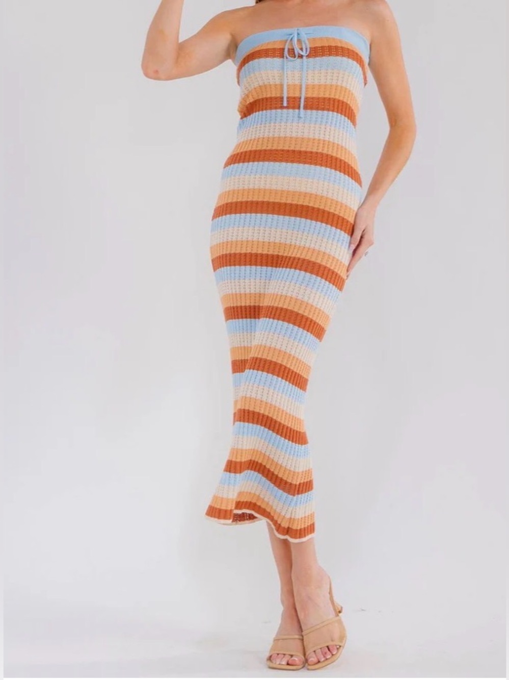 Colorblock Maxi Dress in Light Blue, Cream & Rust
